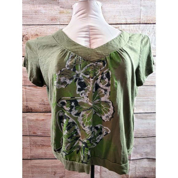 APPROPRIATE BEHAVIOR Army Green w Silver & Black Butterflys 4X (26/28W) - Picture 1 of 9